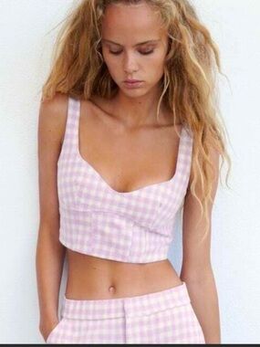 NWT Zara Purple Gingham Crop Top Medium Bustier